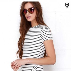 Yacht Club Ivory and Navy Blue Striped Dress